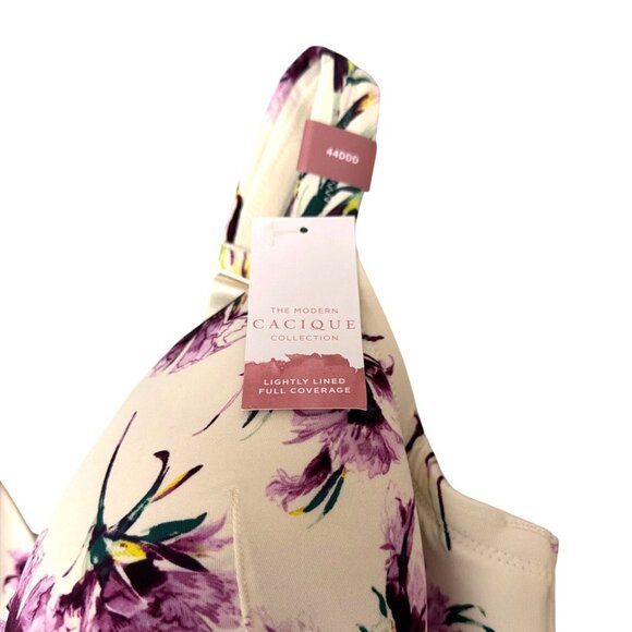 Cacique Modern Collection Lightly Lined Full Coverage Bra 44DDD Ivory Floral Pri - Picture 2 of 7